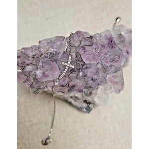 Dainty 925 Sterling Silver Curved Sideway CZ Cross Religious Bracelet 6-7.8" NEW